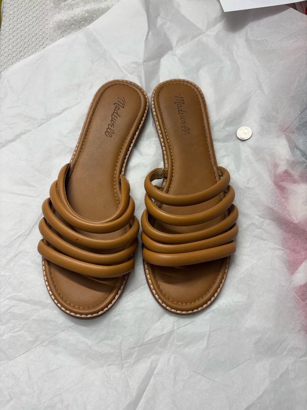 Madewell Cognac Multi-Band Slide Sandals